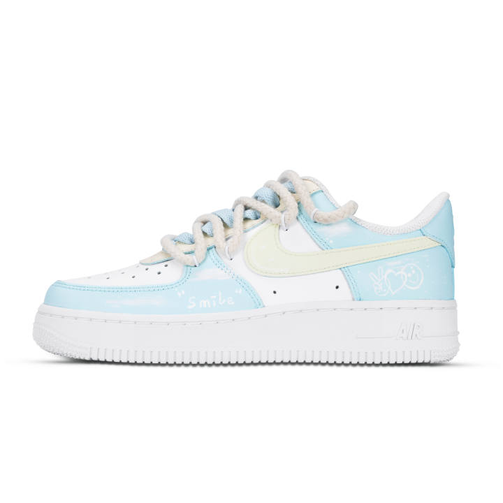 Nike Nike Air Force 1 Smiles Abound Abrasion Resistant Low top Skateboard Shoes Women's Blue White Yellow
