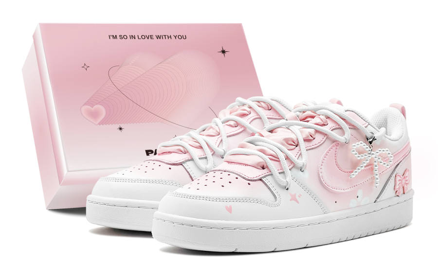 Nike Nike Court Borough Low 2 Cherry Blossom Dream, Pearl Bowknot, Girlish Tie, Casual Slip Resistant Slip Resistant Low top