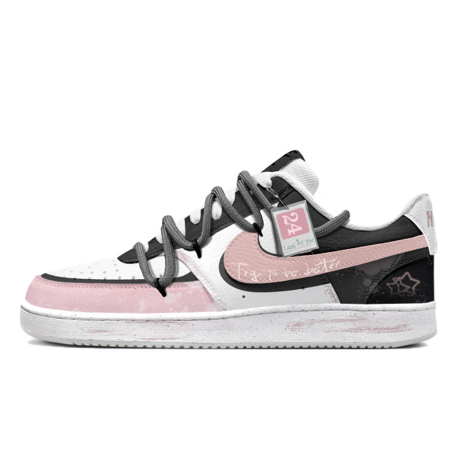 Nike Nike Court Vision 1 Freedom Panda Slip Resistant Abrasion Resistant Low top Skateboard Shoes Men's Black Pink