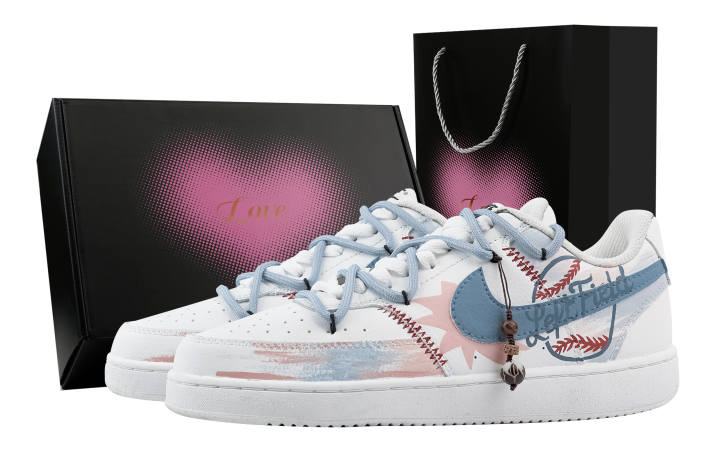 Nike Nike Court Vision 1 Baseball, Heart Box Abrasion Resistant Low top Skateboard Shoes Men's White Blue