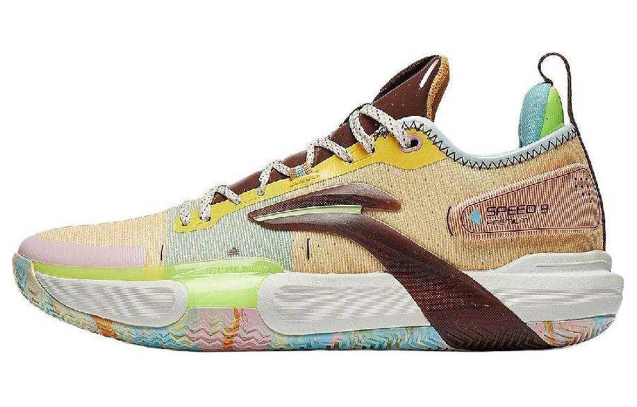 Li-Ning Li Ning Speed 9 Premium BOOM Technology Abrasion Resistant Low top Basketball Shoes Men's Yellow Brown Blue