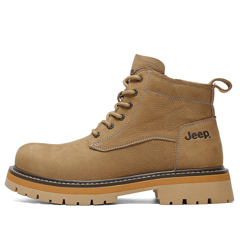 Jeep Top Grain Cow Leather Abrasion Resistant Height Increasing High Top Combat Boots Men's