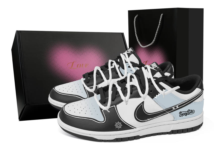 Nike Nike Dunk Mist White, Heart Box Abrasion Resistant Low top Skateboard Shoes Unisex Black Blue