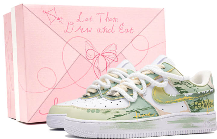 Nike Nike Air Force 1 Blue Wild Dream, Footprint Innovation Abrasion Resistant Low top Skateboard Shoes Unisex Yellow Green