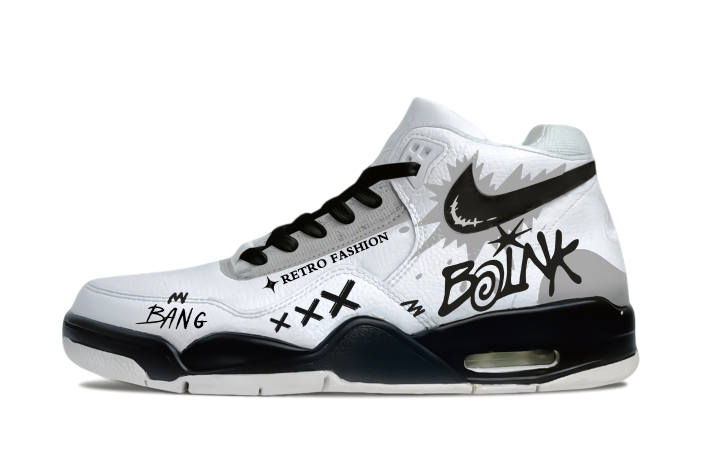 Nike Nike Flight Legacy Explosion Cushioning, Wear Resistant Mid top Vintage Basketball Shoes Men's Black White Gray