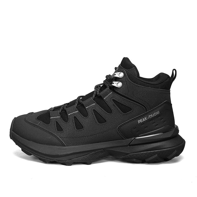 PEAK Cushioning Abrasion Resistant Slip Resistant High top Mountaineering Shoes Men's All Black