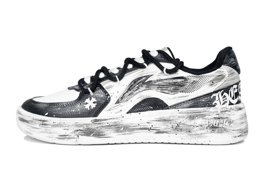 Li-Ning Li Ning Galaxy Slip Resistant And Abrasion Resistant Coverage Low top Skateboard Shoes Men's Black White