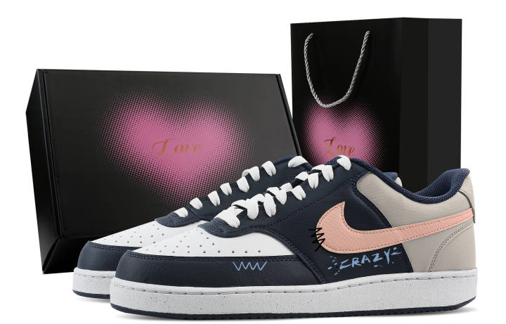 Nike Nike Court Vision Low Gray Dreamy Heart Box Synthetic Leather Low top Training Shoes Men's Blue Gray