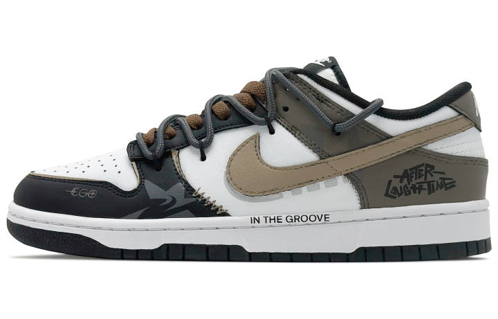 Nike Nike Dunk Leather Slip Resistant Abrasion Resistant Low top Skateboard Shoes Unisex Black White Brown