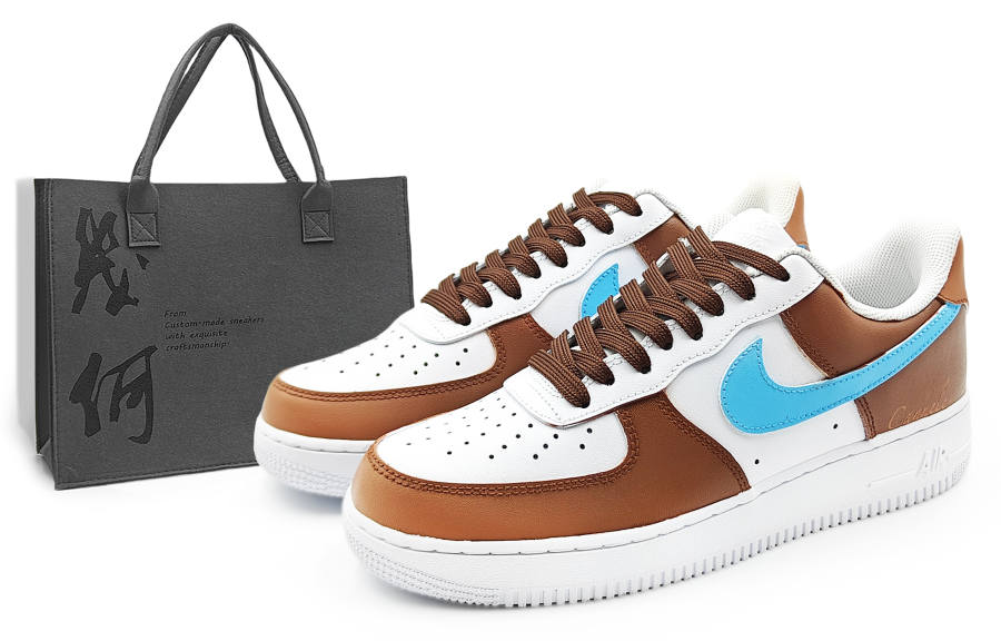Nike Nike Air Force 1 07 Abrasion Resistant Low top Skateboard Shoes Men's Brown Blue