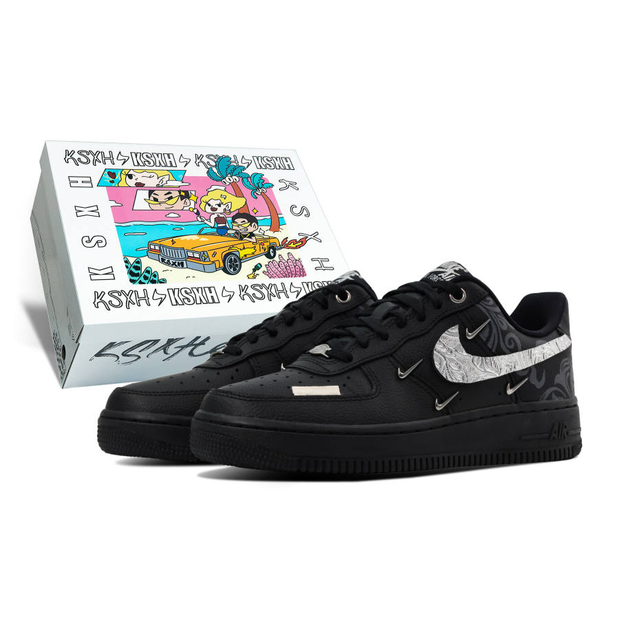 Nike Nike Air Force 1 Cushioning Abrasion Resistant Cushioning, Wear Resistant Low top Skateboard Shoes Women's Black Silver