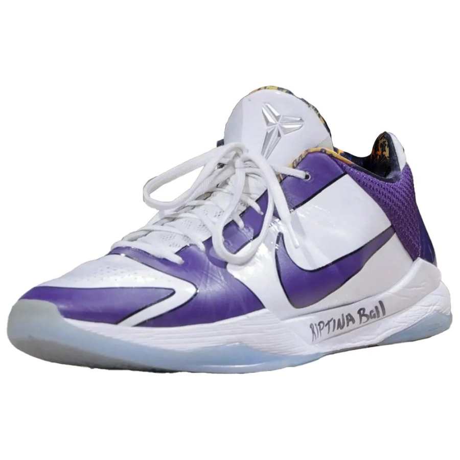 Nike Nike Zoom Kobe 5 Cushioning Slip Resistant Abrasion Resistant Grip Low top Basketball Shoes Men's White Purple