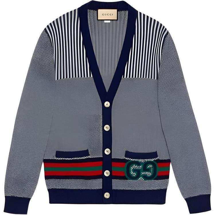 GUCCI Logo Intarsia Button Up Cardigan