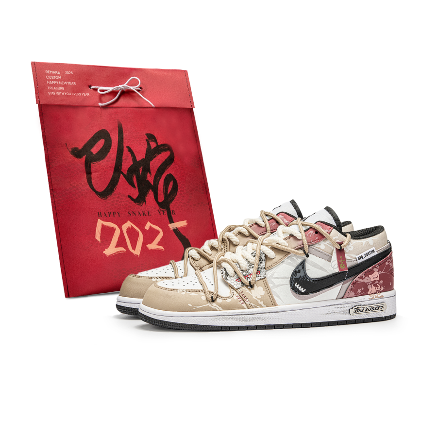 Jordan Jordan Air Jordan 1 Da Vinci Custom, Serpent Auspicious, Shopping Bag, Golden Snake Blessing Slip Resistant