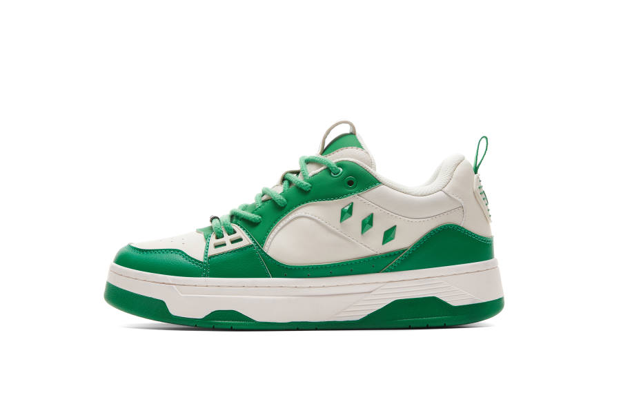VEIDOORN Slip Resistant, Abrasion Resistant, Height Increasing Low top Skateboard Shoes Unisex White Green
