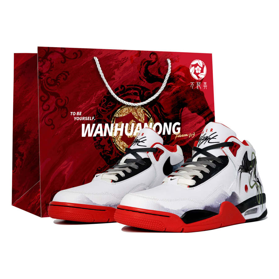 Nike Nike Flight Legacy Slip Resistant Abrasion Resistant Mid top Vintage Basketball Shoes Unisex Black White Red