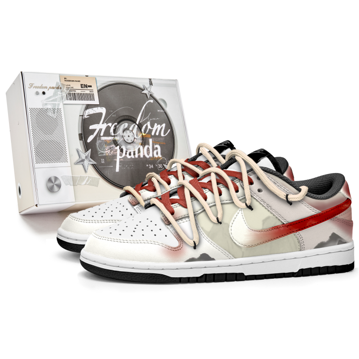 Nike Nike Dunk Freedom Panda, Box, Zhurong Slip Resistant Abrasion Resistant Low top Skateboard Shoes Unisex White Red