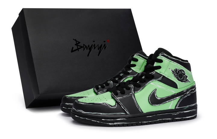 Jordan Jordan Air Jordan 1 Mid 811 Manufacturing, Phantom Night Black Blade Green, Special Shoe Box Abrasion Resistant Mid top