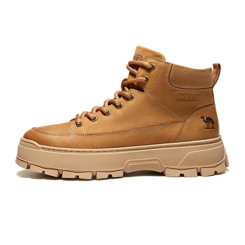 CAMEL Cow Leather Slip Resistant Abrasion Resistant High top Skateboard Shoes Men's
