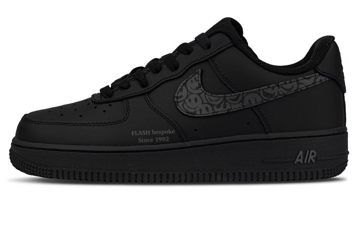 Nike Nike Air Force 1 Gothic Texture Leather Abrasion Resistant Abrasion Resistant Low top Skateboard Shoes Women's Black