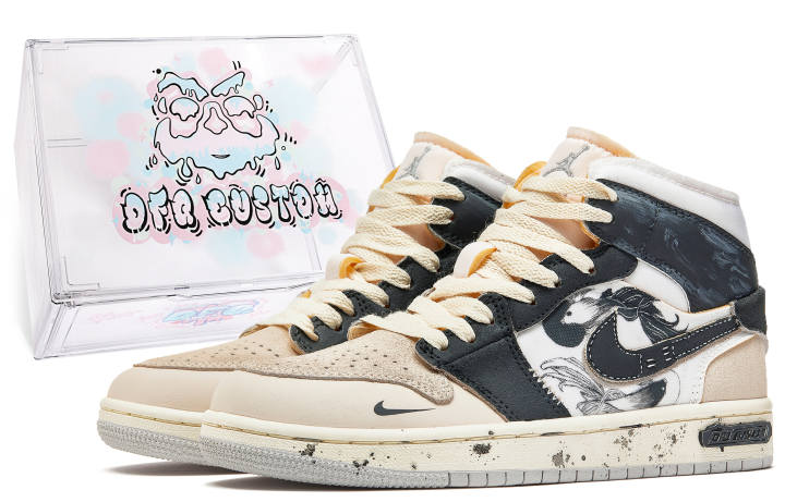 Jordan Jordan Air Jordan 1 Da Vinci Custom, Box, Two Yi Fish Cushioning Slip Resistant Cushioning Slip Resistant High top