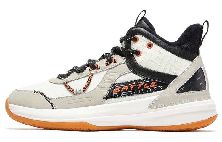 QIAODAN Fleece lined Cushioning Slip Resistant Abrasion Resistant Mid top Basketball Shoes Men's Beige Gray