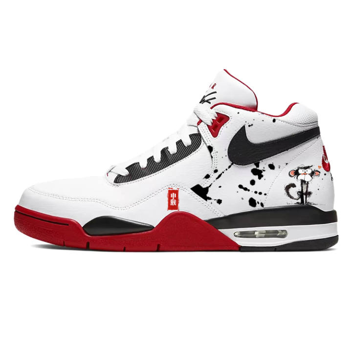 Nike Nike Flight Legacy Cushioning Slip Resistant Mid top Vintage Basketball Shoes Unisex Red White