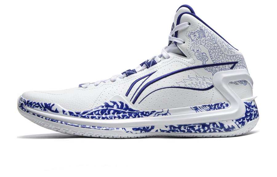 Li-Ning Li Ning Liren 4 Cyan Rayon Comfortable Cushioning, Wear Resistant Mid top Basketball Shoes Men's White Blue