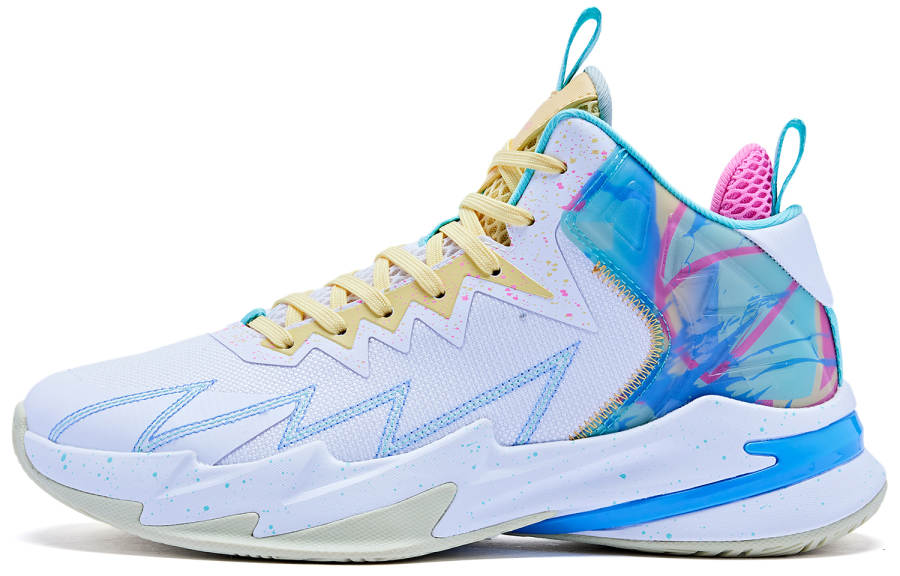 QIAODAN Abrasion Resistant Breathable Mid top Basketball Shoes Men's White Green