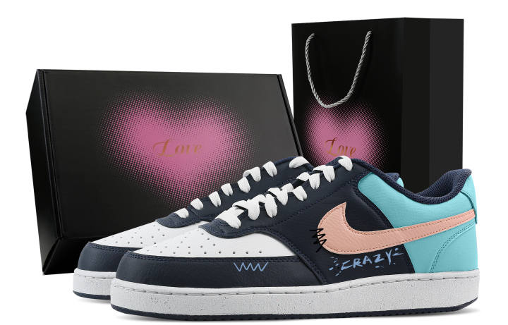 Nike Nike Court Vision Low Fantastical Wave, Heart Box Synthetic Leather Low top Training Shoes Men's Teal Blue