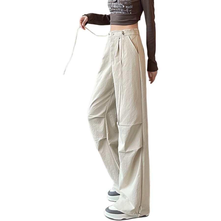 Tonlion Casual Pants Women's Apricot Moderate Wide Leg Pants