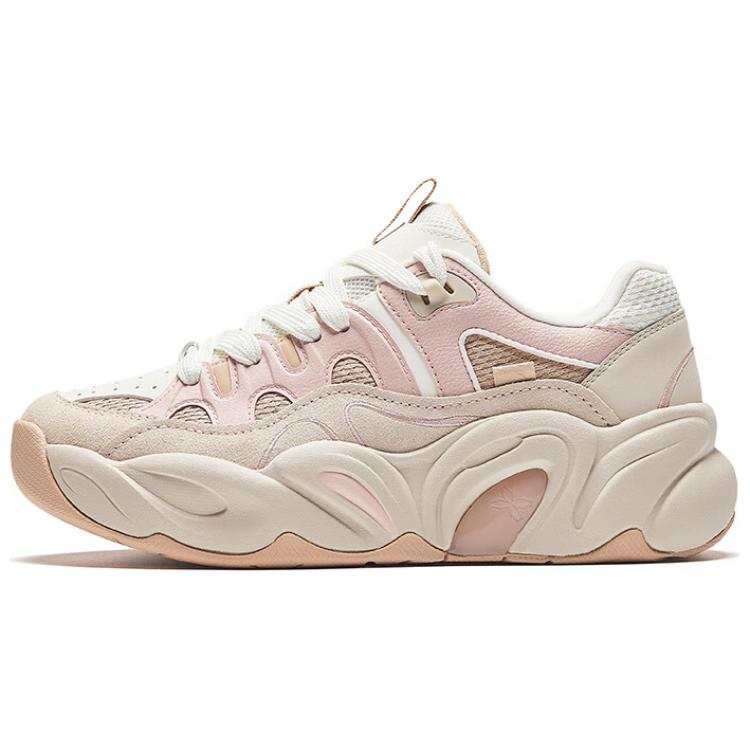 Anta Floral Shoes Slip Resistant Abrasion Resistant Low top Chunky Sneakers Women's White Beige Pink