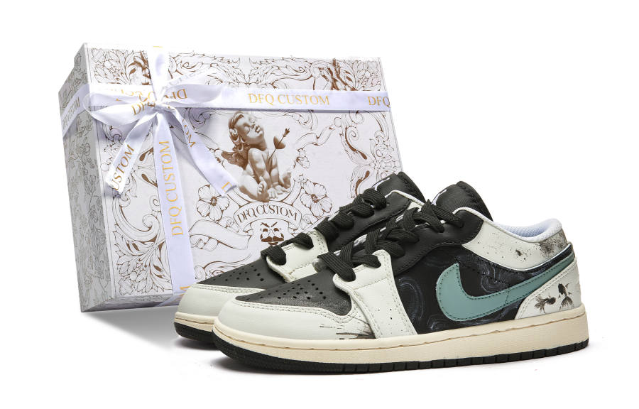 Jordan Jordan Air Jordan 1 ADCDAVINCI Custom, Box, Fishing For Fish Leather Slip Resistant Slip Resistant Low top