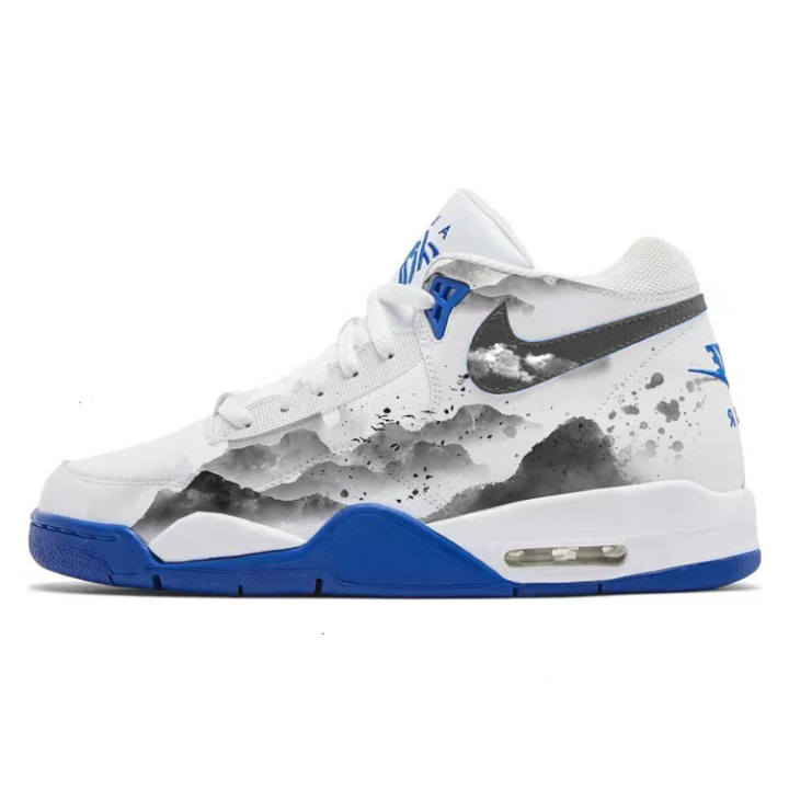 Nike Nike Flight Legacy Slip Resistant Abrasion Resistant Mid top Vintage Basketball Shoes Men's White Blue