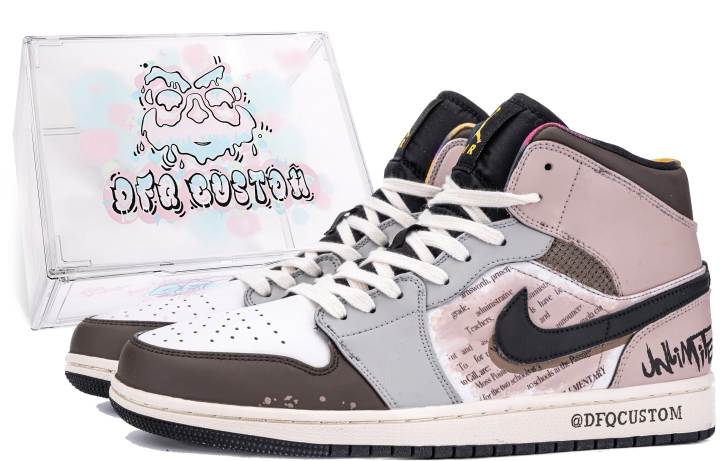 Jordan Jordan Air Jordan 1 Da Vinci Custom, Box, Wish Newspaper Cushioning Slip Resistant Cushioning Slip Resistant Mid top