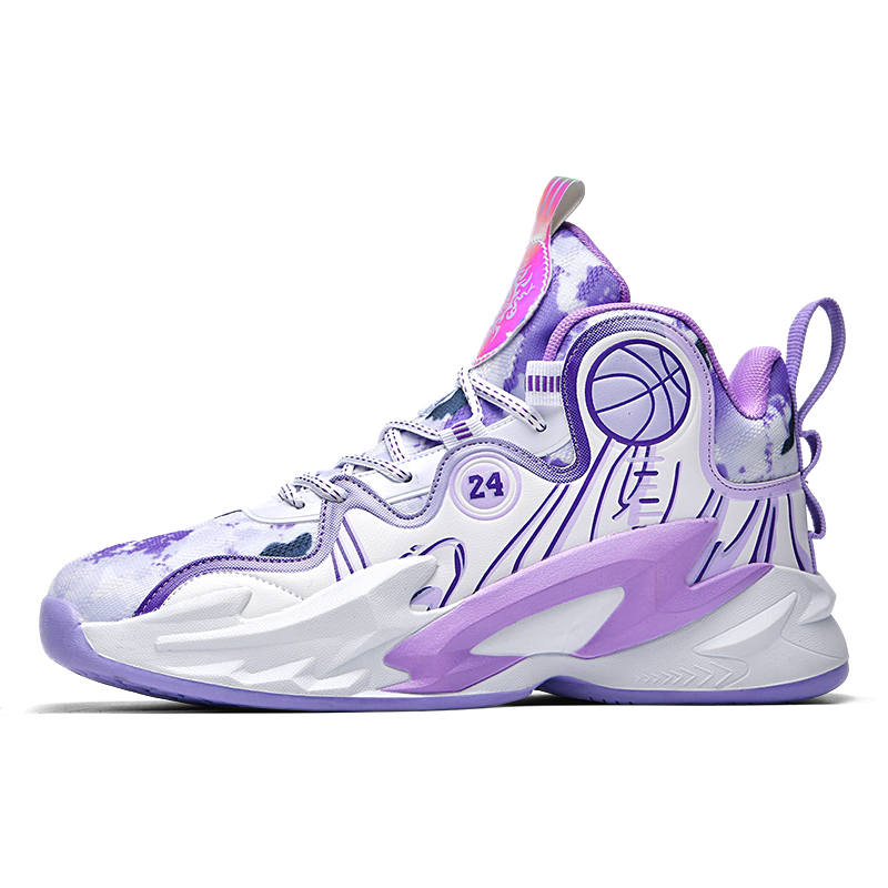 BIANSULONG Slip Resistant Abrasion Resistant Support High top Basketball Shoes Unisex White Purple