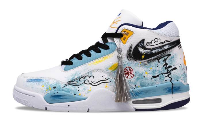 Nike Nike Flight Legacy Ink Feather Cloud Smoke Slip Resistant Mid top Vintage Basketball Shoes Men's White Blue