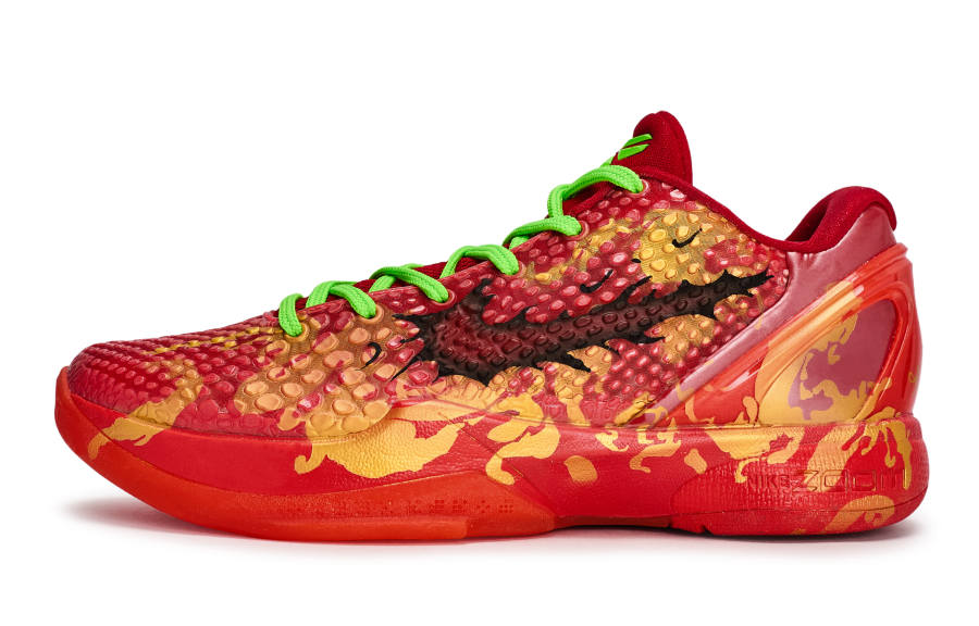 Nike Nike Zoom Kobe 6 REGO Hot Dog, Fiery Pepper Abrasion Resistant Low top Basketball Shoes Unisex Red Gold Green