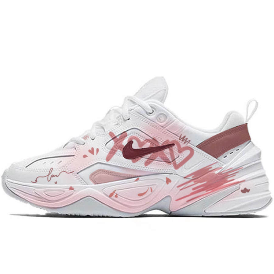 Nike Nike M2K Tekno M2K Tekno White Pure Platinum Comfort Thick Sole, Love Graffiti, Heart Low top Chunky Sneakers Unisex