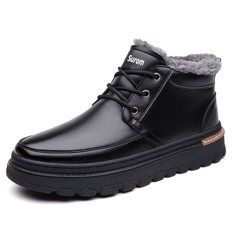 SHENNUO Thermal Slip Resistant Trendy Versatile Fleece Lined Short Snow Boots Men's Black