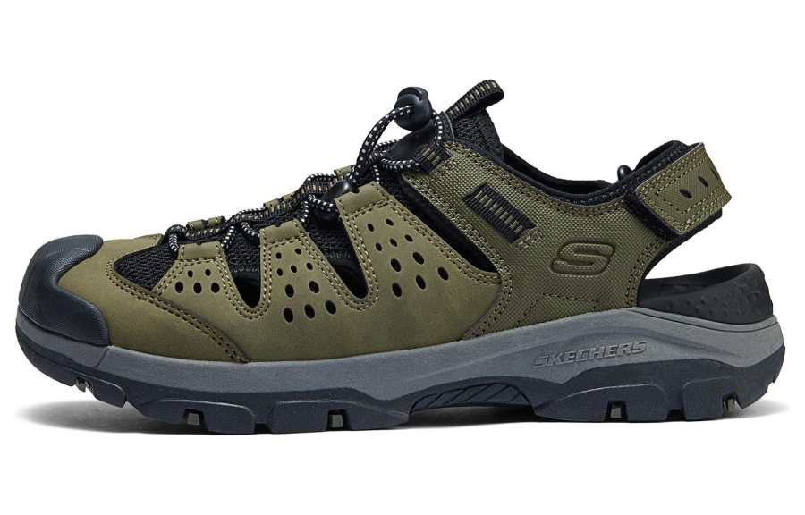 Skechers Synthetic Leather, Textile Breathable River Trekking Shoes Men's Olive Green