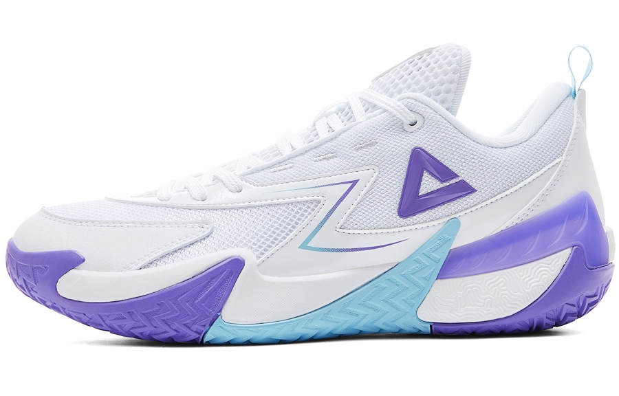 PEAK Cushioning Slip Resistant Abrasion Resistant Breathable Rebound Low top Basketball Shoes Men's Large White Purple