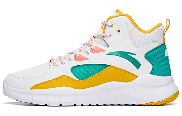 Anta Basketball Collection Cushioning Slip Resistant Mid top Vintage Basketball Shoes Men's White Yellow Green
