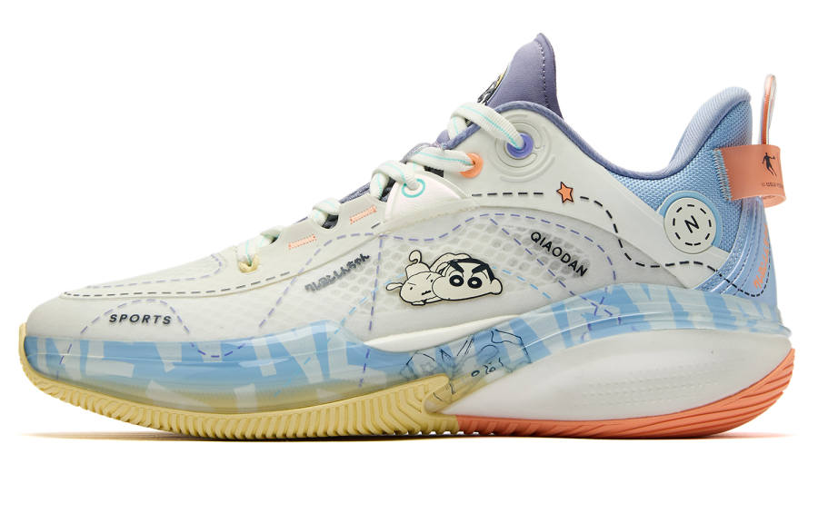 QIAODAN SHINCHAN x QIAODAN FE1.0 Cushioning Slip Resistant Abrasion Resistant Low top Basketball Shoes Men's Blue