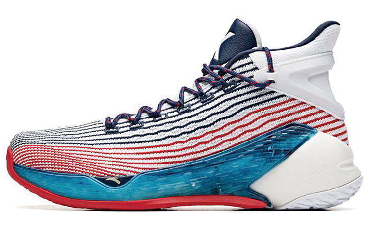 Anta KT4 Mesh Cushioning Slip Resistant Abrasion Resistant High top Basketball Shoes Men's Blue White Red