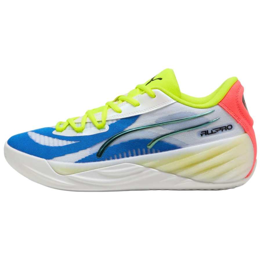 PUMA All Pro Nitro Slip Resistant Abrasion Resistant Low top Basketball Shoes Men's White Blue
