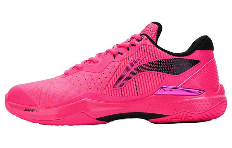 Li-Ning Li Ning 䨻 Fabric Cushioning Slip Resistant Abrasion Resistant Low top Badminton Shoes Unisex Fluorescent Fruit Pink