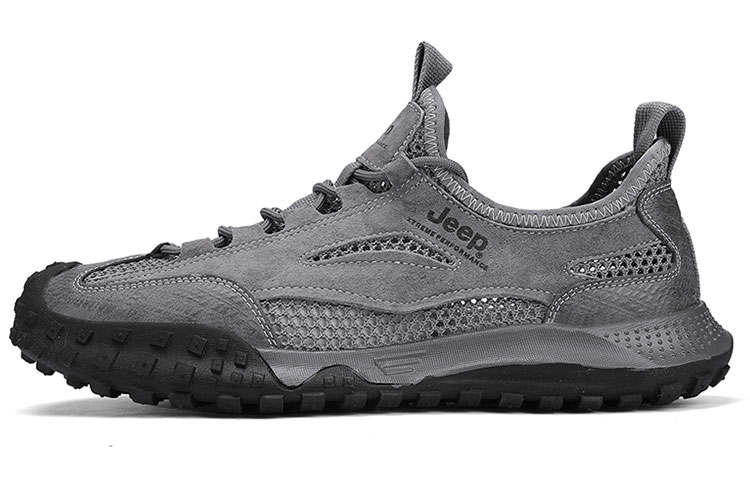 Jeep Cushioning Abrasion Resistant Lightweight Breathable Low top Hiking Shoes Men's Gray