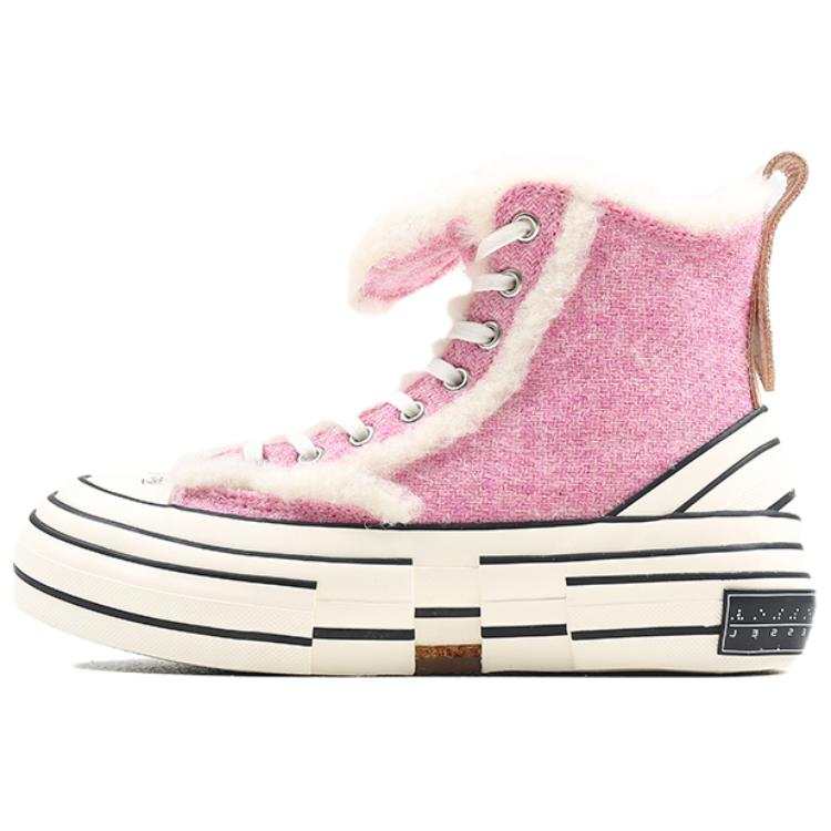XVESSEL VESSEL G.O.P. Winter Highs Sweetheart Girlish Fleece Lined Soft And Warm Winter Canvas Shoes Unisex Pink