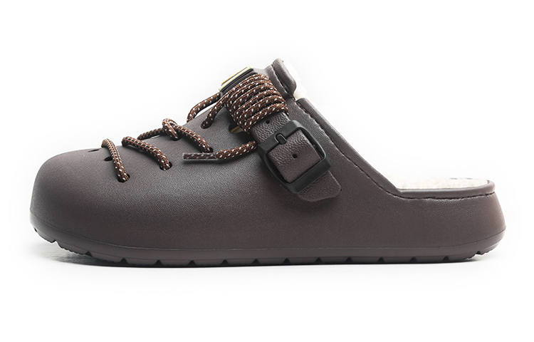Jifffly Trendy Individual Lace Up Couple, Fleece Lined Thermal Quiet Slide Slippers Unisex Coffee